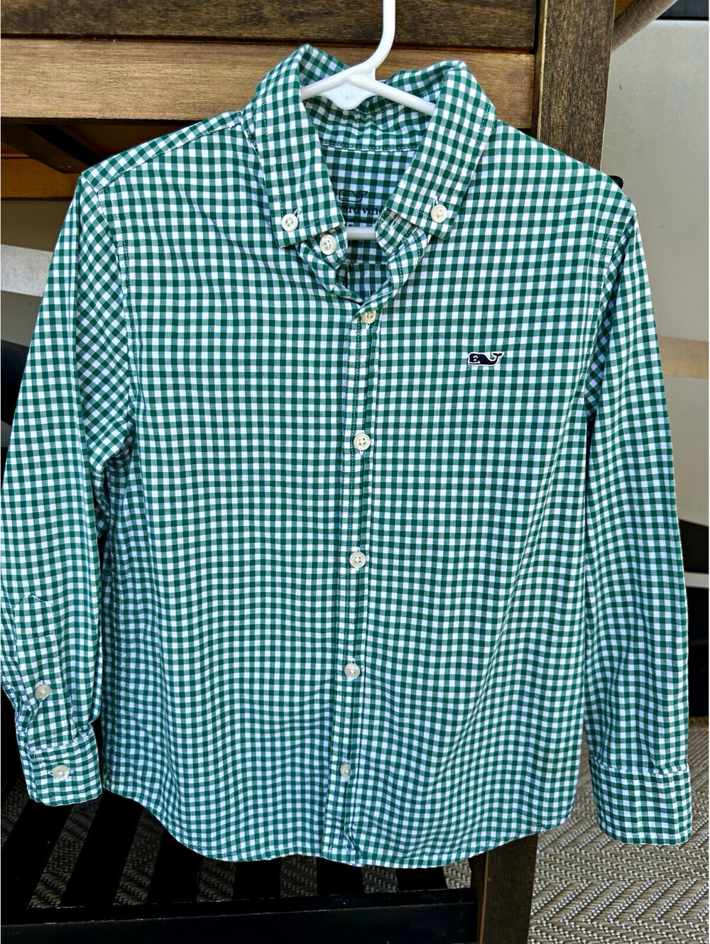 Vineyard Vines Boys Green/White Gingham Button-Down Long Sleeve Shirt Size 5